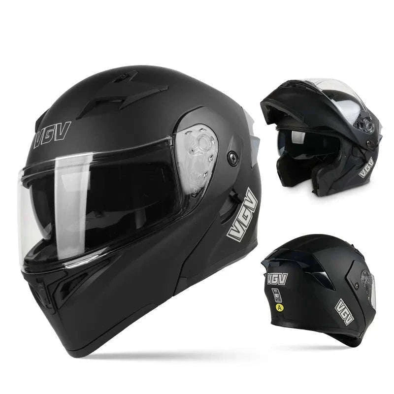 VGV 91 Flip Motorcycle Helmet, Dual-Lens, DOT Certified-Brown / M