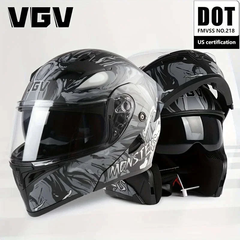 VGV 91 Flip Motorcycle Helmet, Dual-Lens, DOT Certified-Brown / M