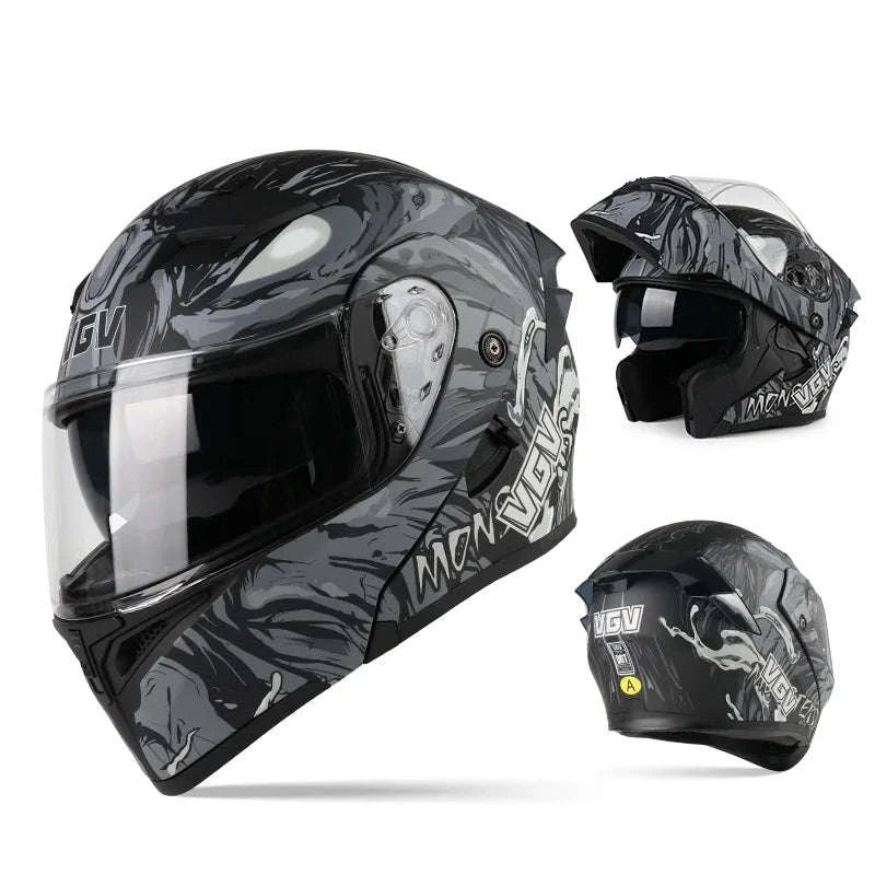 VGV 91 Flip Motorcycle Helmet, Dual-Lens, DOT Certified-Brown / M
