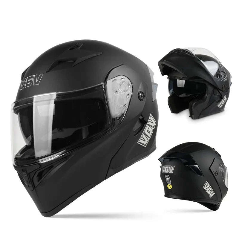 VGV 91 Flip Motorcycle Helmet, Dual-Lens, DOT Certified-Brown / M
