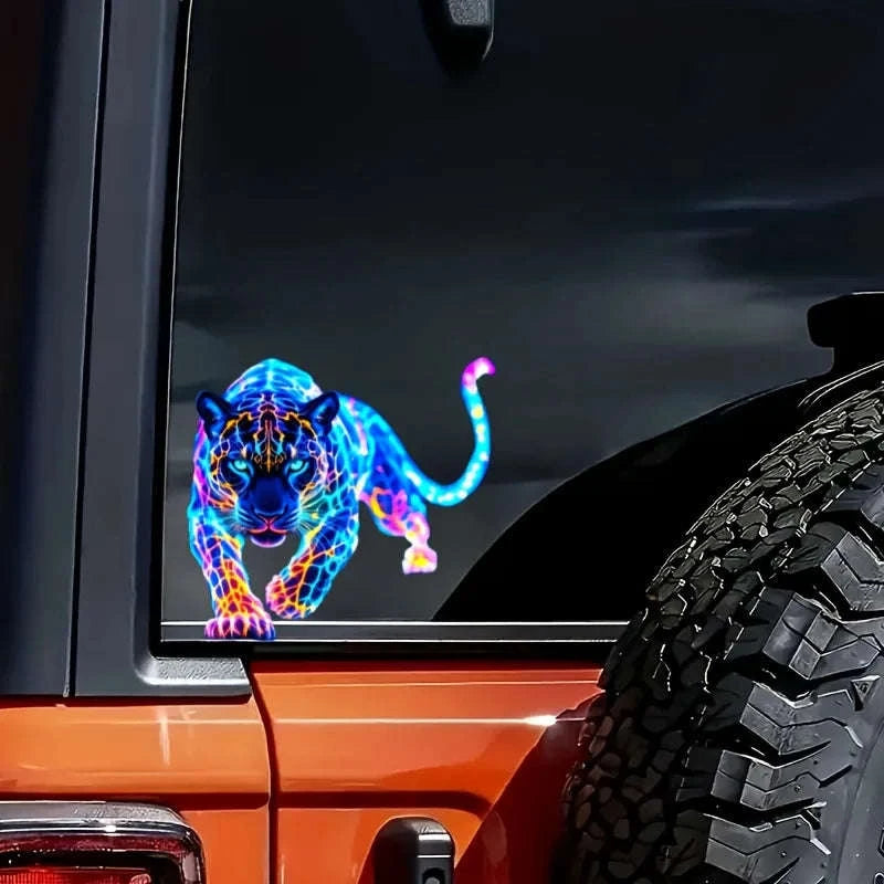 Vibrant Neon Leopard Motorcycle Sticker-FGLH11-1PC / 14x15cm