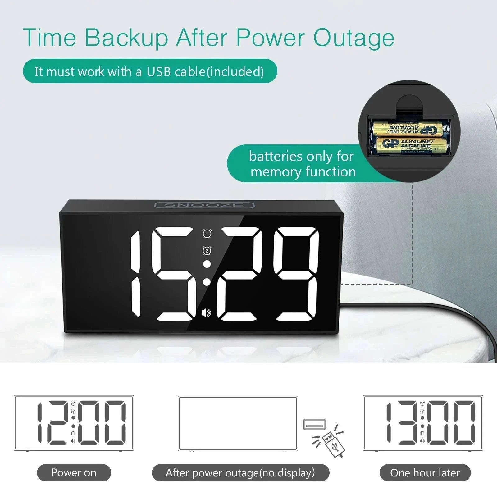 Vibrating Alarm Clock with 7.5-Inch LED Display-Black
