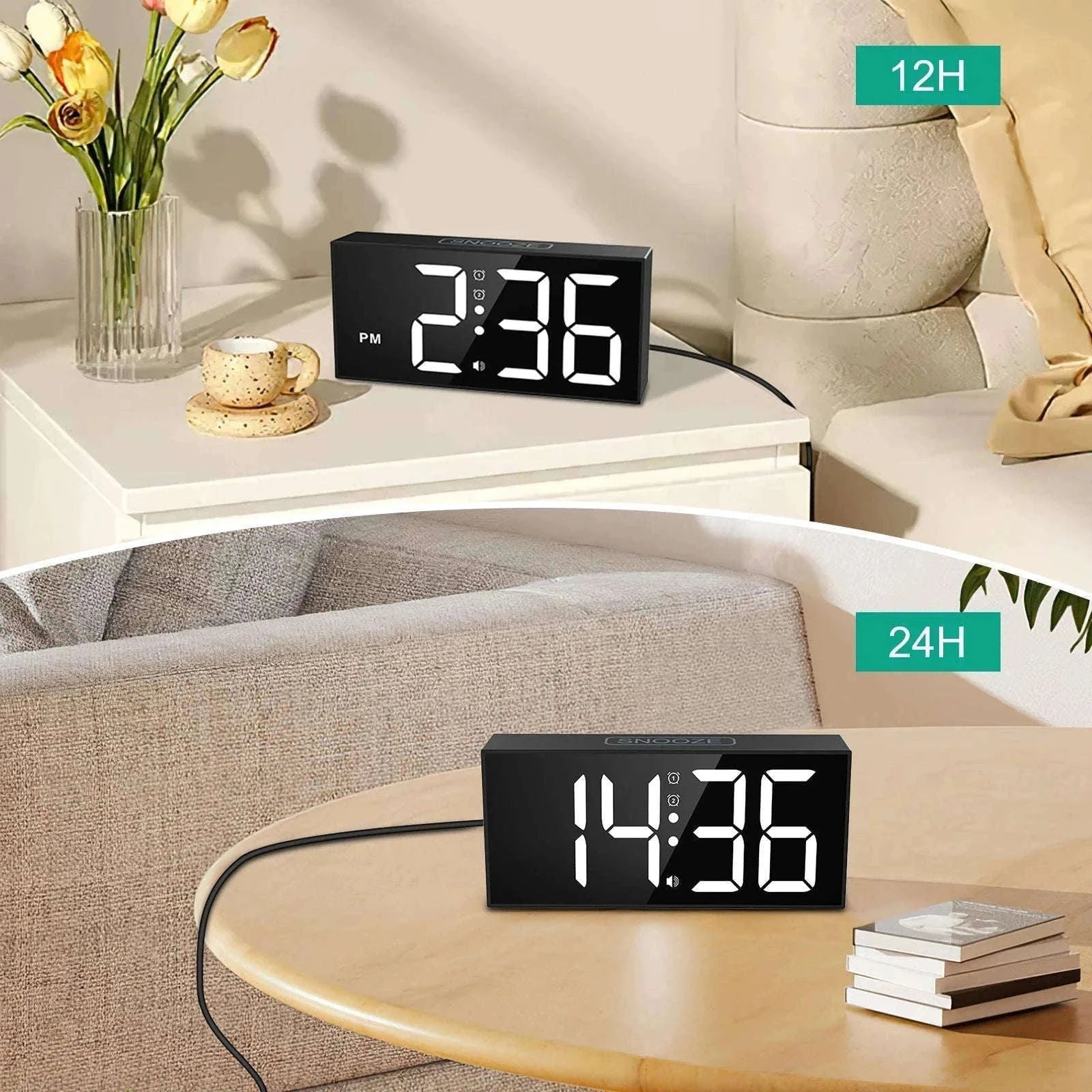 Vibrating Alarm Clock with 7.5-Inch LED Display-Black