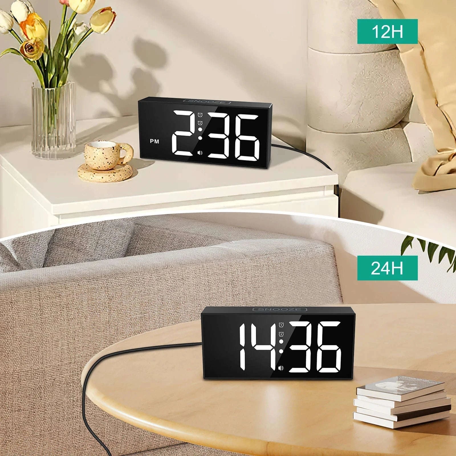 Vibrating Alarm Clock with 7.5'' LED Display-Black
