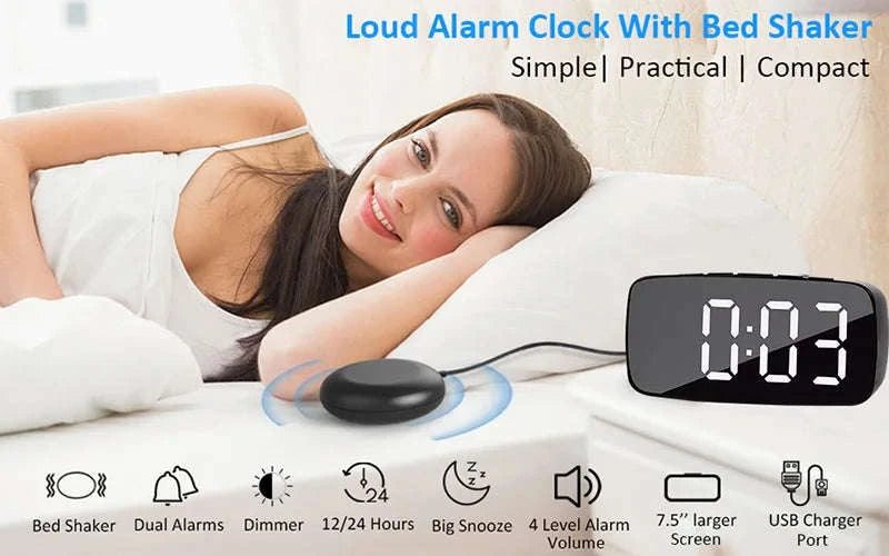 Vibrating Alarm Clock with Bed Shaker-black