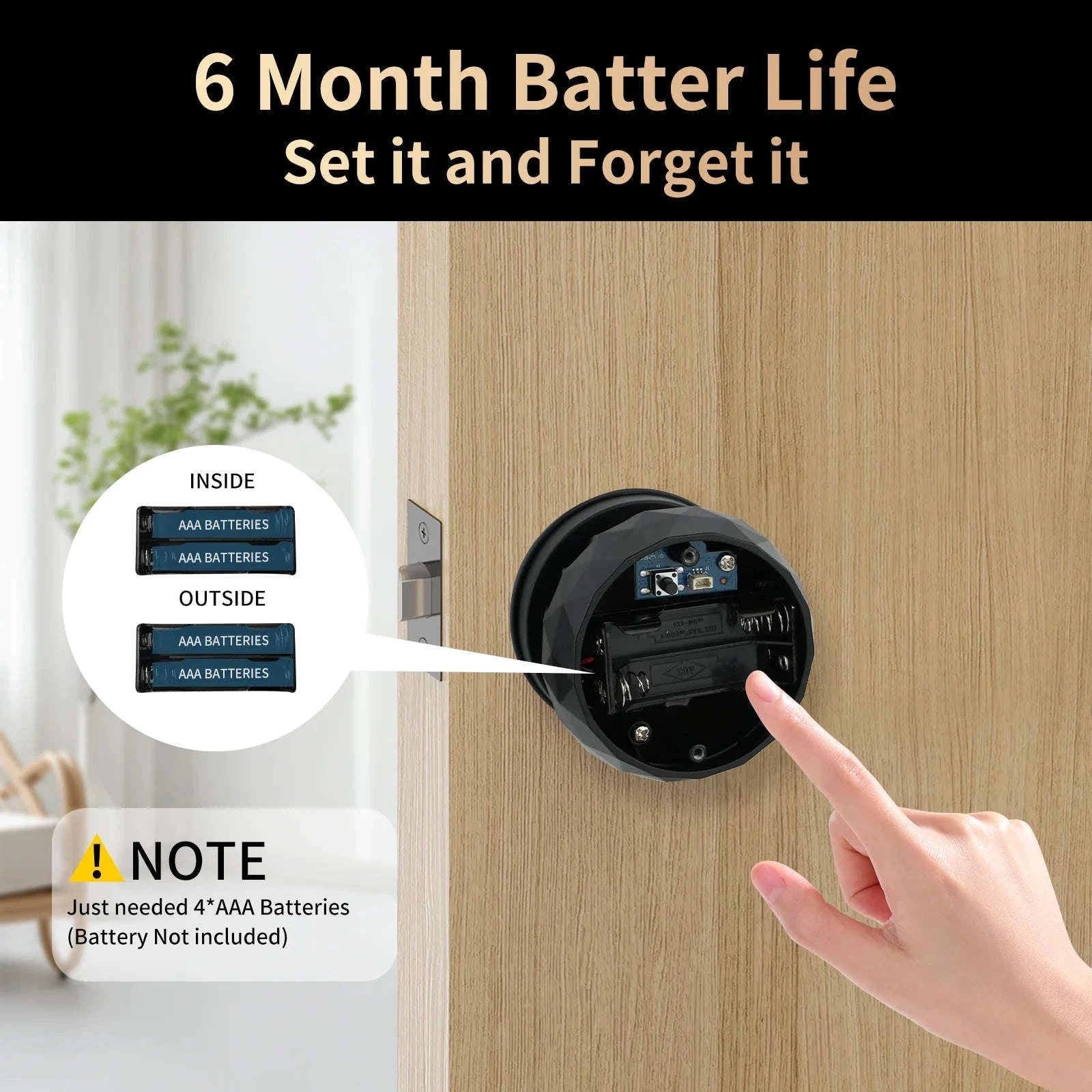 Viladepot Smart Lock Fingerprint, Passcode, App Control, Type-C Emergency Power, Indoor Door Lock-United States
