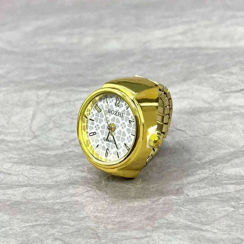 Vintage Alloy Shell Quartz Finger Watch Ring-Green-steel