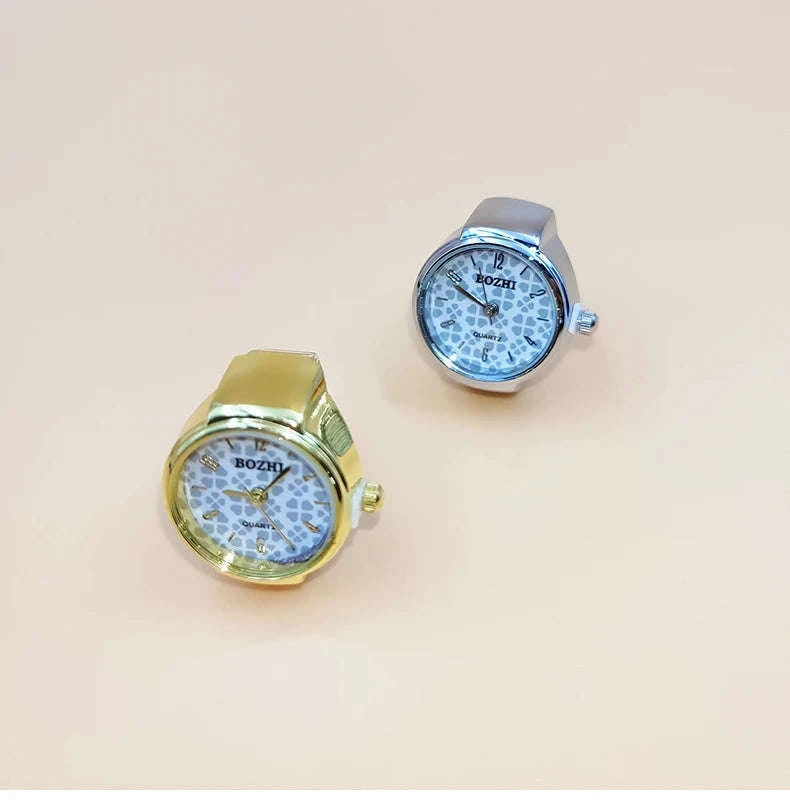 Vintage Alloy Shell Quartz Finger Watch Ring-Green-steel