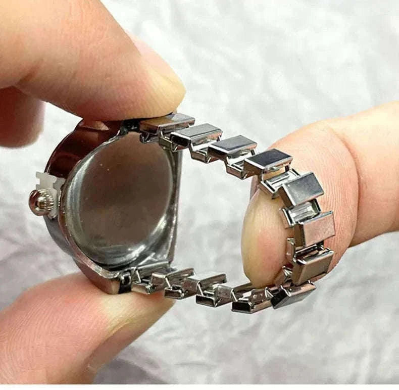 Vintage Alloy Shell Quartz Finger Watch Ring-Green-steel