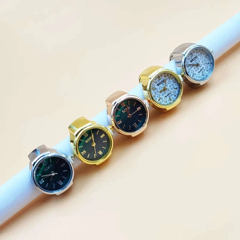 Vintage Alloy Shell Quartz Finger Watch Ring-Green-steel