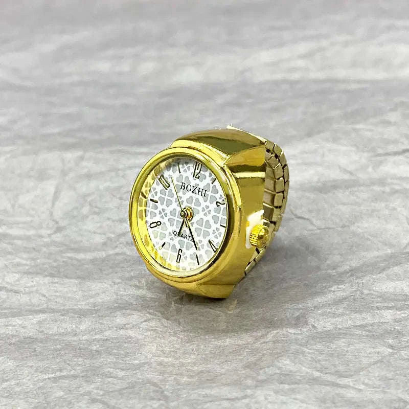 Vintage Alloy Shell Quartz Finger Watch Ring-Green-steel