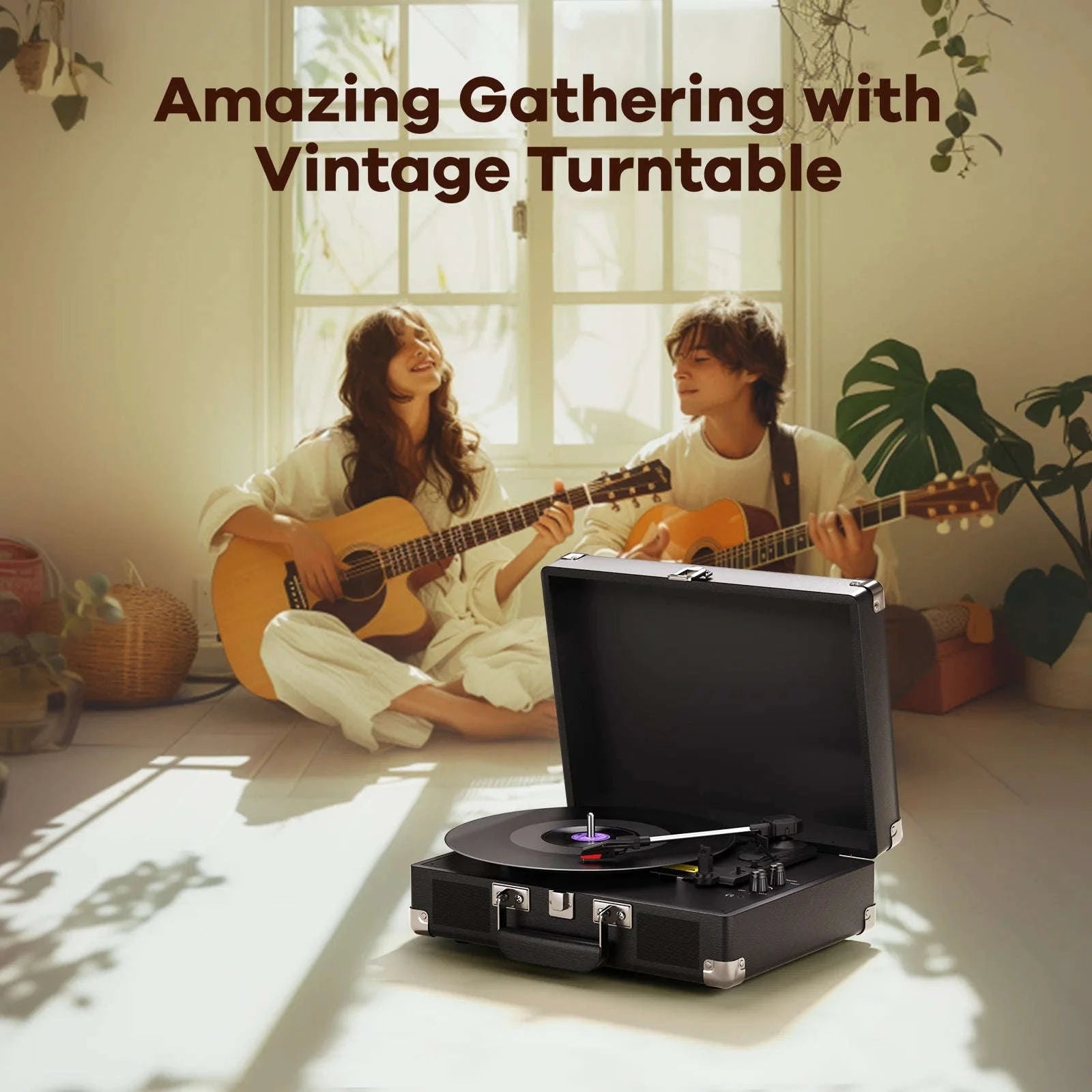 Vintage Gramophone Turntable with Built‑In Stereo Speakers-Tea Brown / UNITED KINGDOM