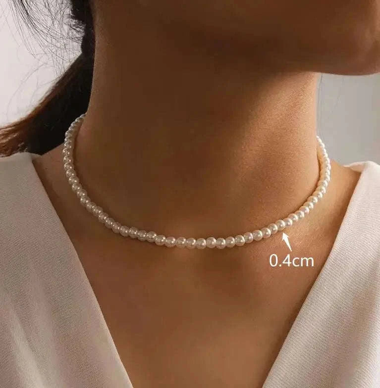 Vintage Imitation Pearl Choker Necklace-x829-s