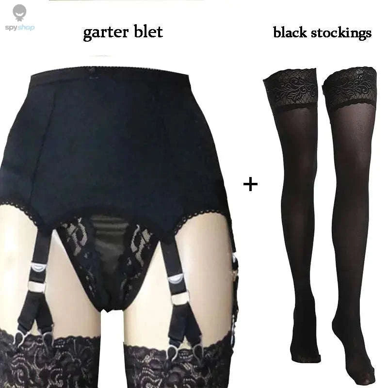 Vintage Lace Suspender Belt with Stockings-WTgarter BKstockings / M