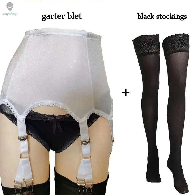 Vintage Lace Suspender Belt with Stockings-WTgarter BKstockings / M