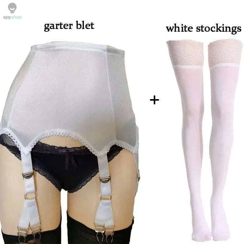 Vintage Lace Suspender Belt with Stockings-WTgarter BKstockings / M