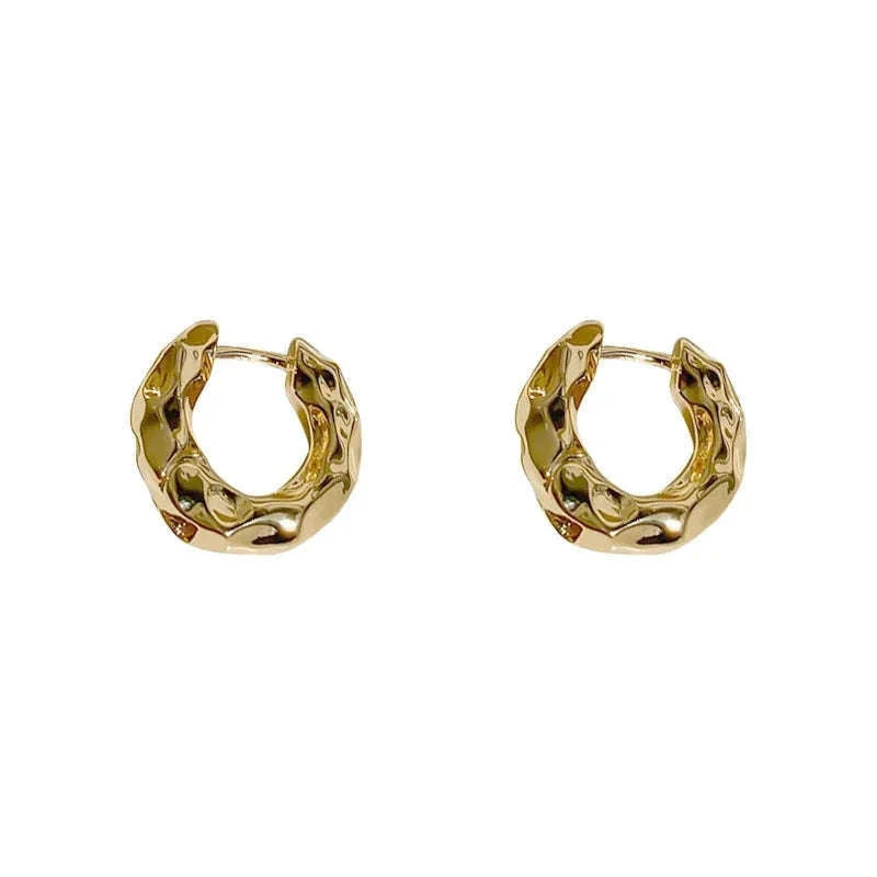 Vintage Metal Hoop Earrings with Irregular Wave Design-4