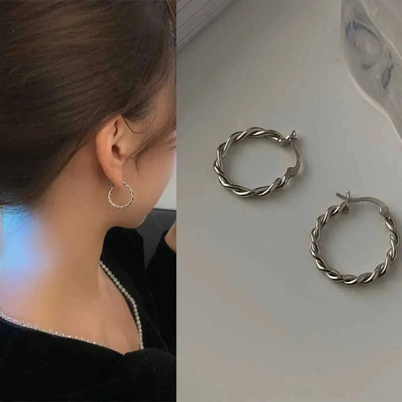 Vintage Metal Hoop Earrings with Irregular Wave Design-4