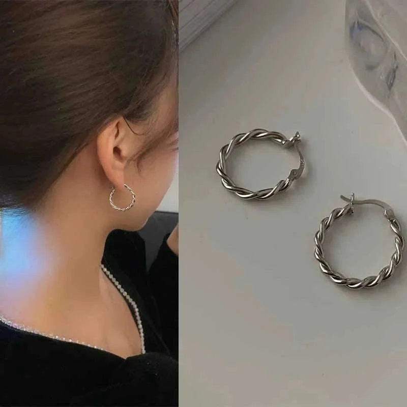 Vintage Metal Hoop Earrings with Irregular Wave Design-4