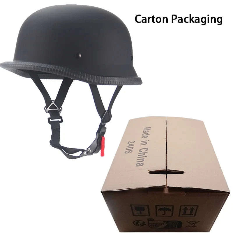 Vintage Open Face Motorcycle Helmet – Retro Cruiser Half Helmet-Bright black 1x / L
