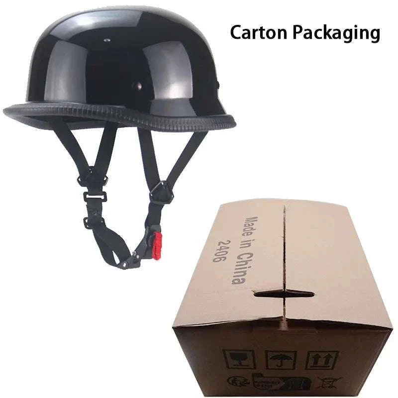 Vintage Open Face Motorcycle Helmet – Retro Cruiser Half Helmet-Bright black 1x / L