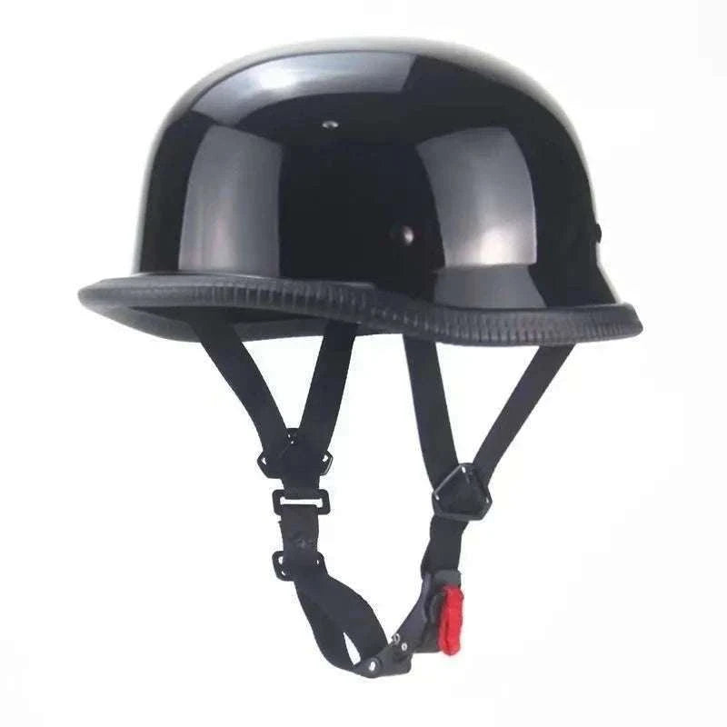 Vintage Open Face Motorcycle Helmet – Retro Cruiser Half Helmet-Bright black 1x / L