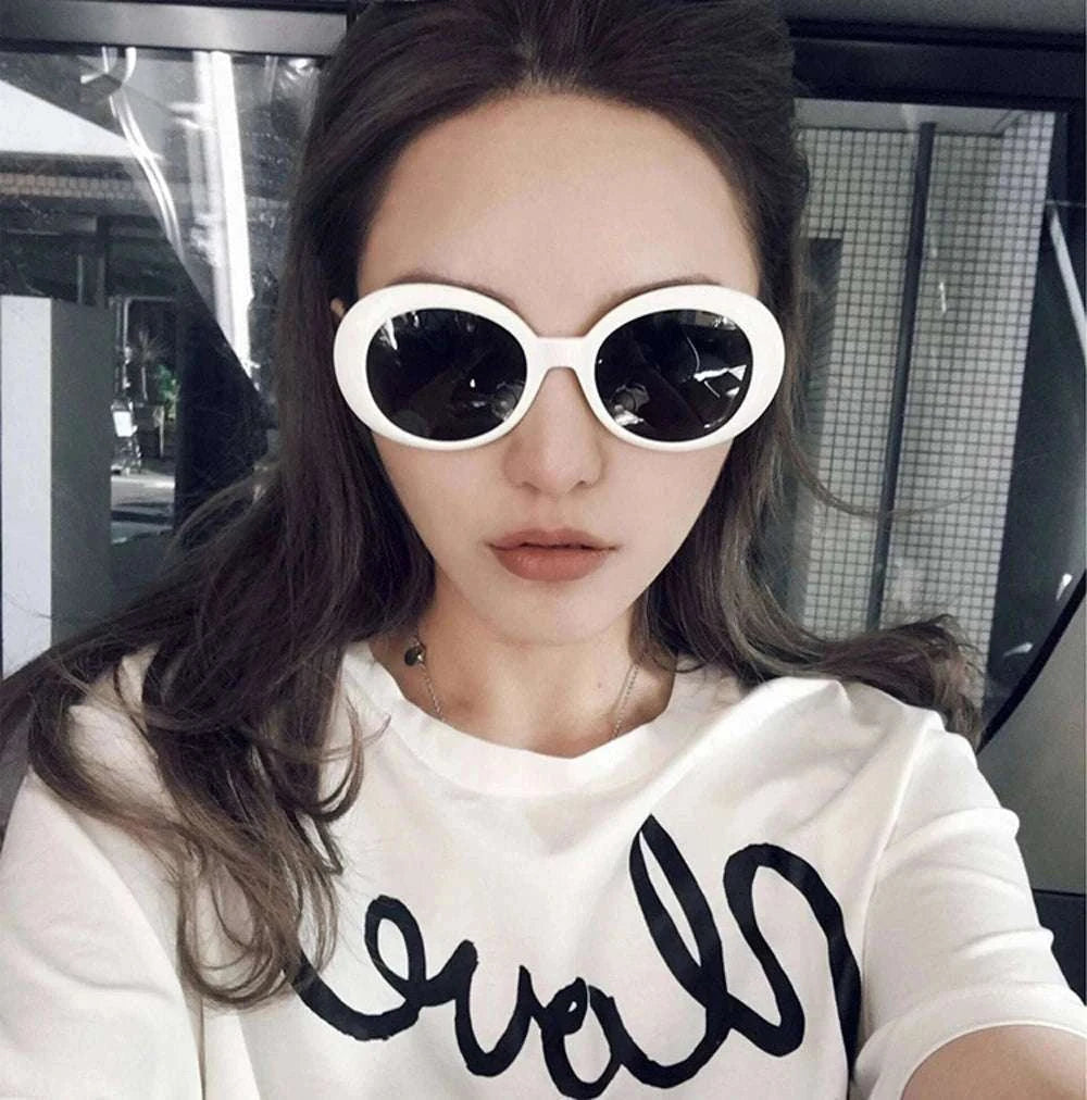 Vintage Oval Sunglasses for Women and Men-White-Blue / As Picture
