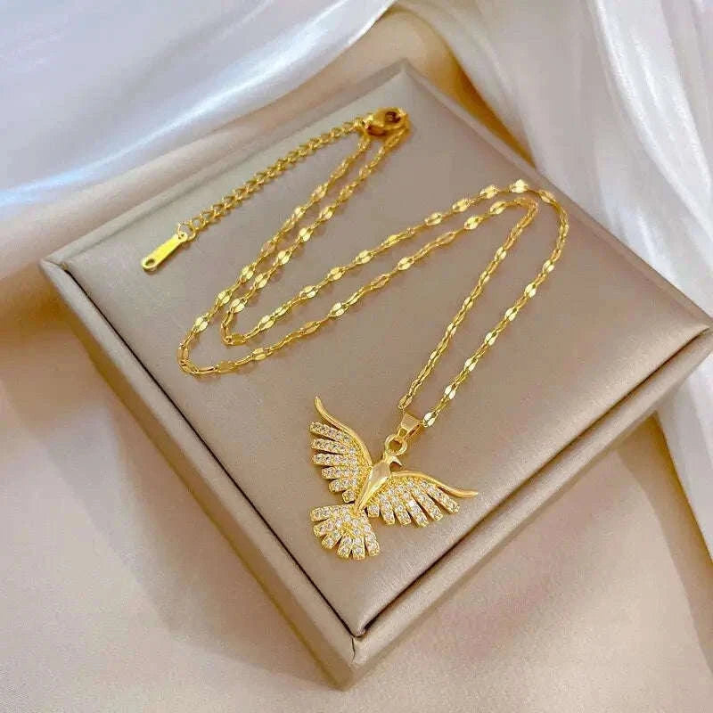 Vintage Phoenix Pendant Necklace in 18K Gold Plating-1030