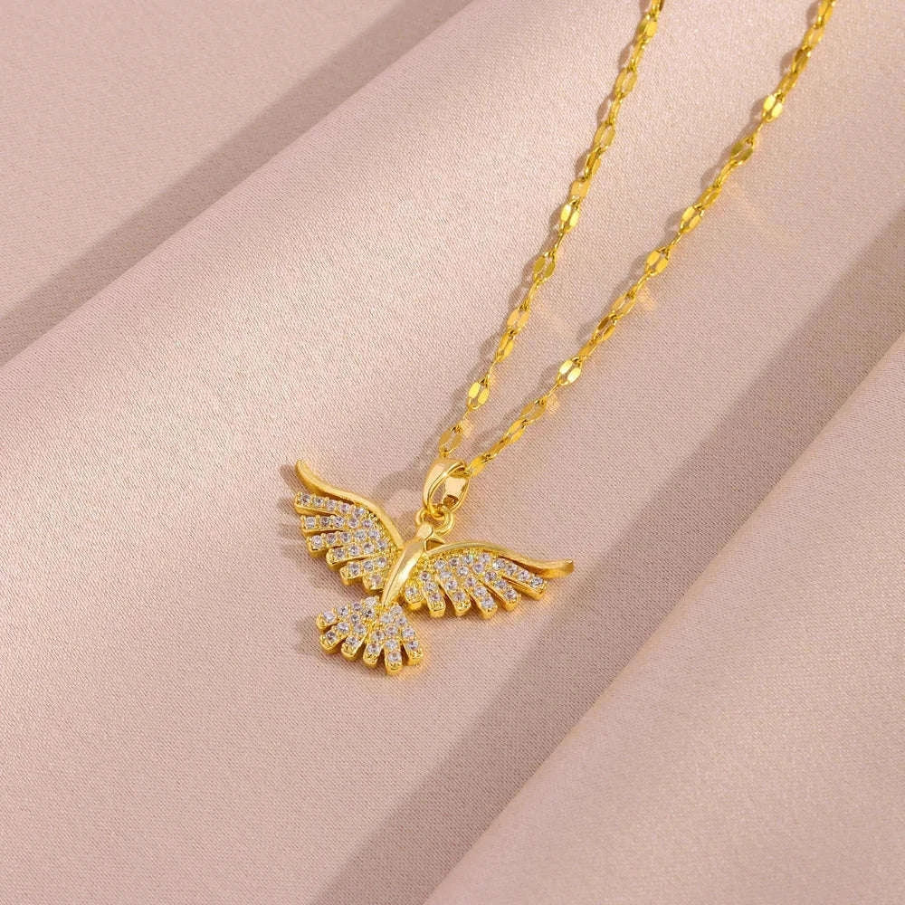Vintage Phoenix Pendant Necklace in 18K Gold Plating-1030