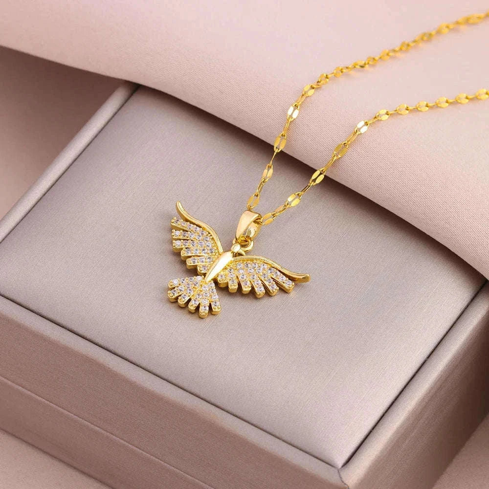 Vintage Phoenix Pendant Necklace in 18K Gold Plating-1030