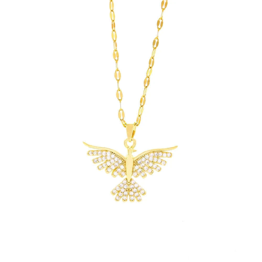 Vintage Phoenix Pendant Necklace in 18K Gold Plating-1030