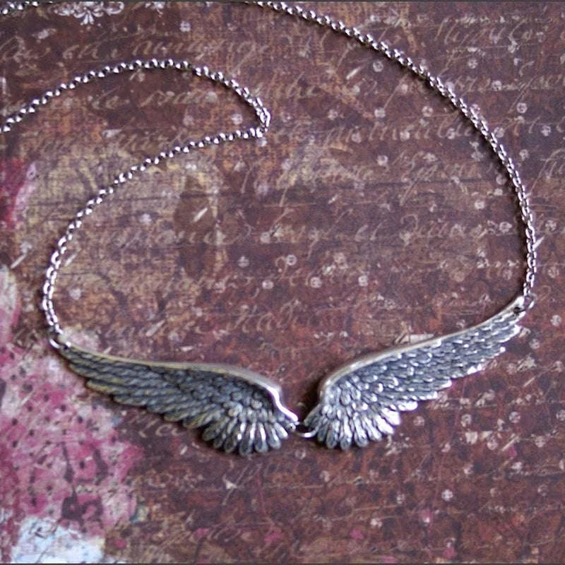 Vintage Silver Angel Wings Necklace – Feather Choker-lx004