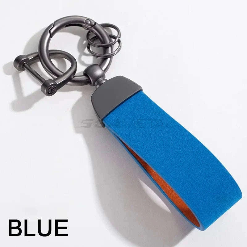 Vintage Suede Car Keychain Ring-Blue