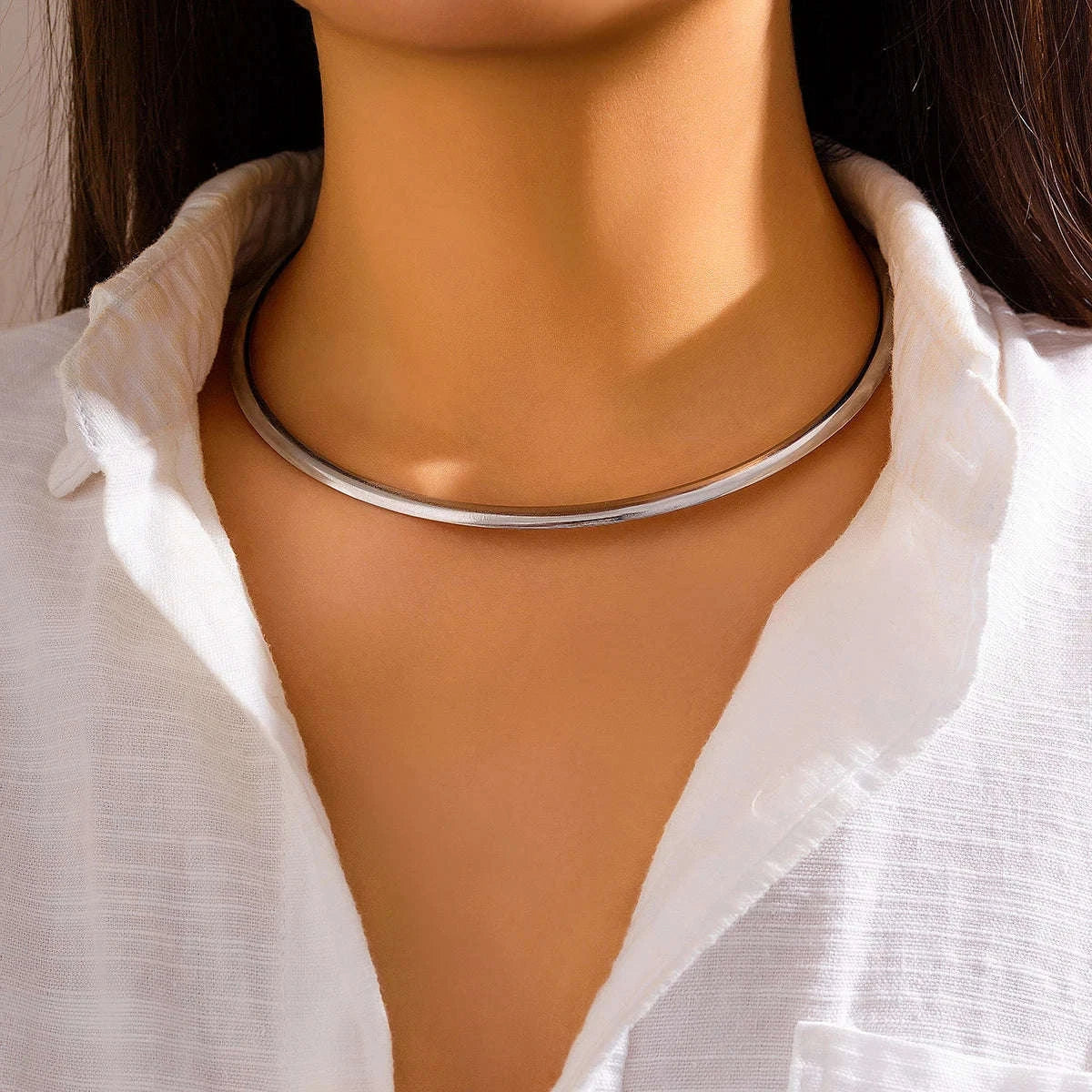 Vintage Torques Choker Necklace for Women-Silver Color
