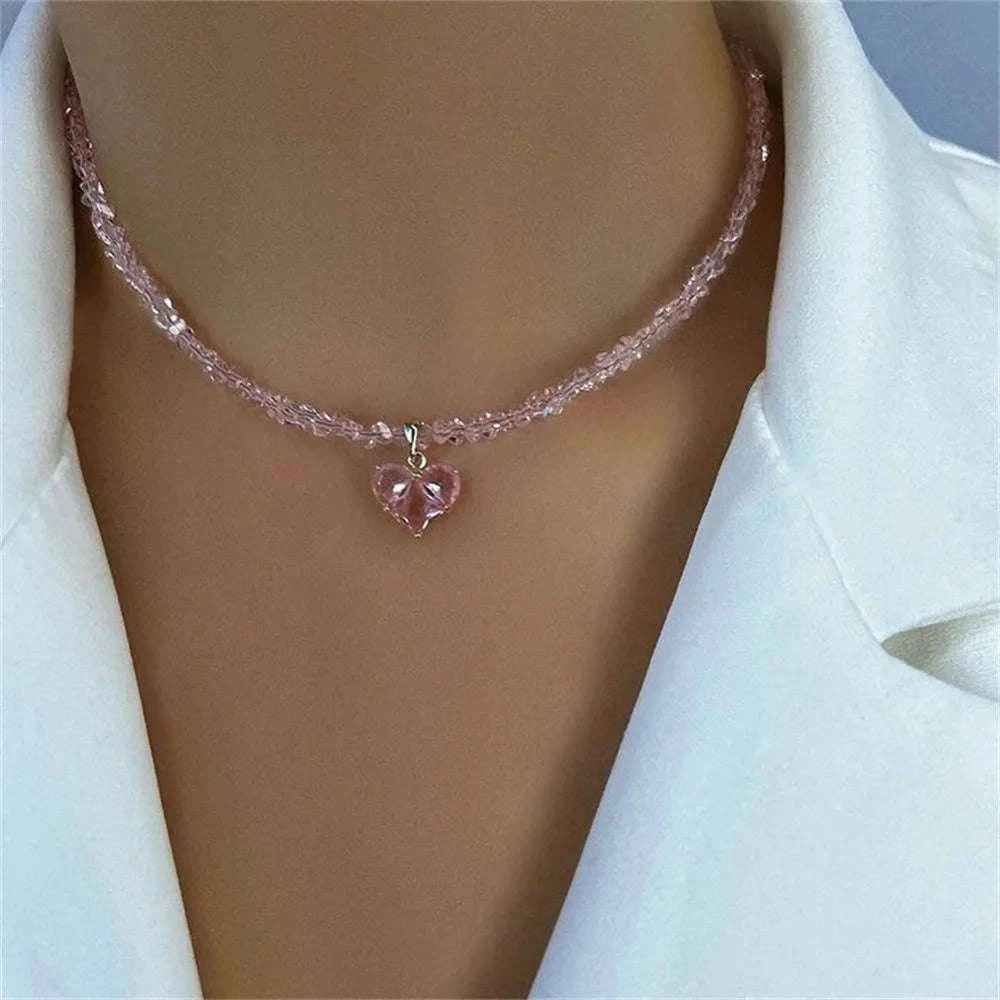 Vintage Zircon Heart Pendant Necklace for Women-NES-10047-9