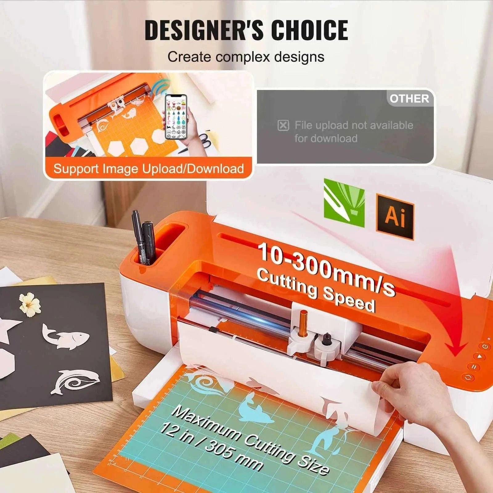 Vinyl Cutter Machine with Software, 3 Blades, Pen Holder, 14 Inch-Orange White / Poland
