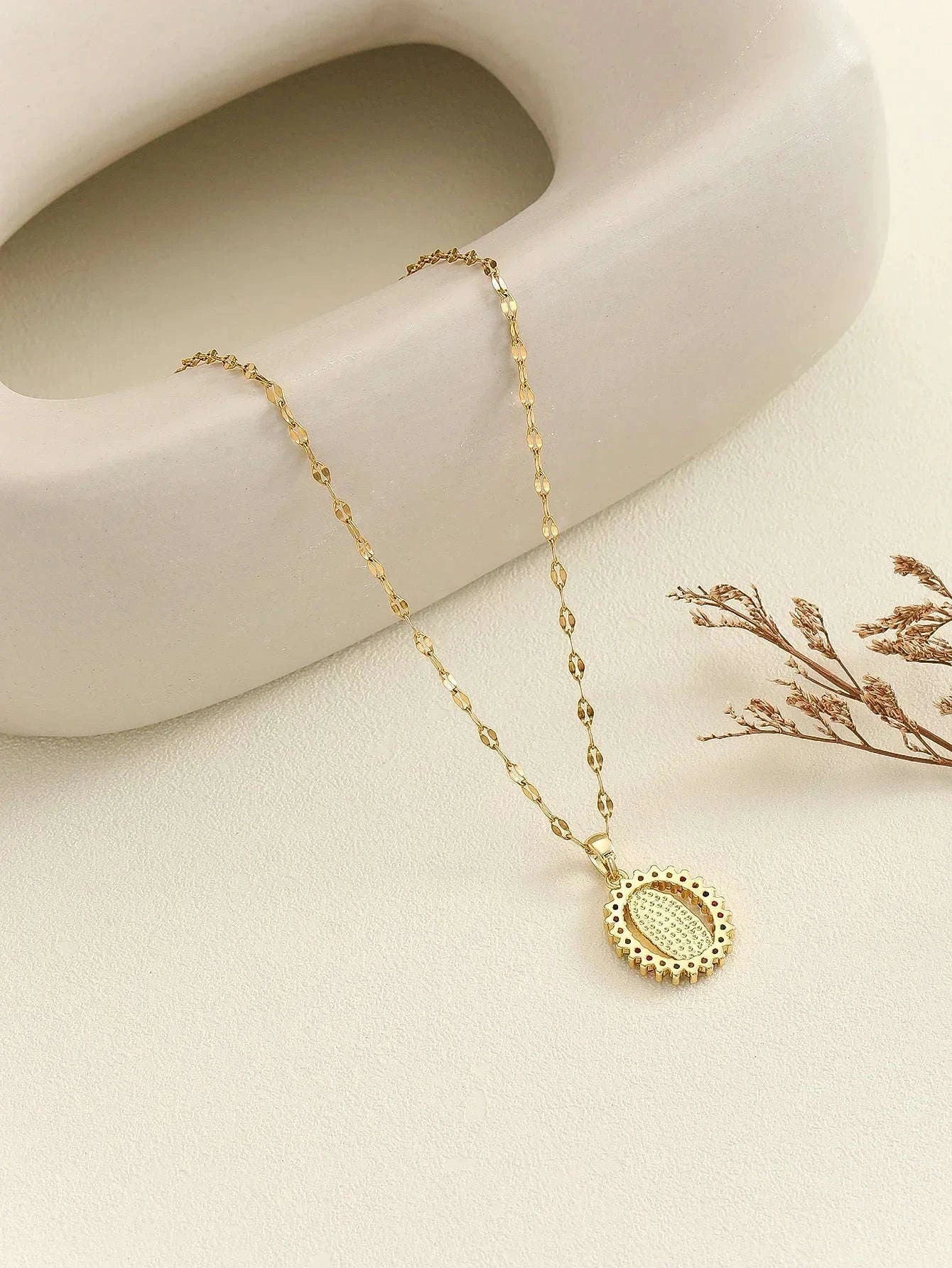 Virgin Mary Hollow Necklace with Colorful Zircon Accents-TP-04043-01 / 40-45cm