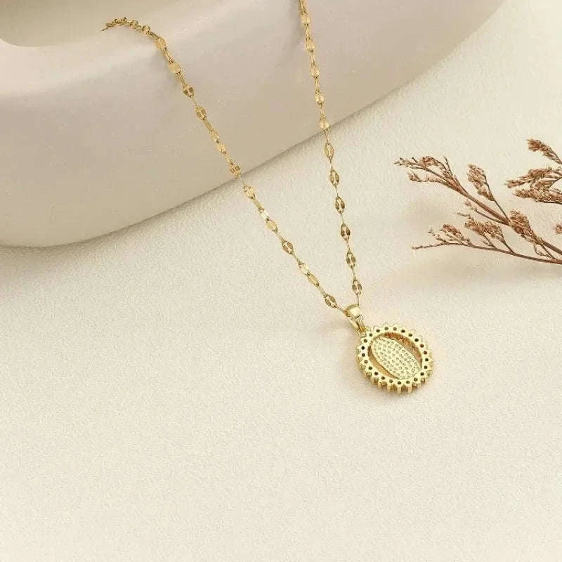 Virgin Mary Hollow Necklace with Colorful Zircon Accents-TP-04043-01 / 40-45cm