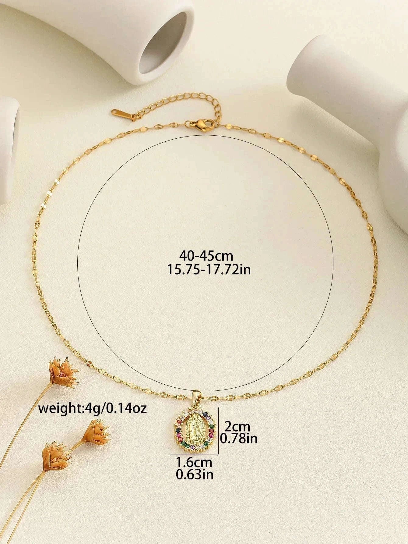 Virgin Mary Hollow Necklace with Colorful Zircon Accents-TP-04043-01 / 40-45cm