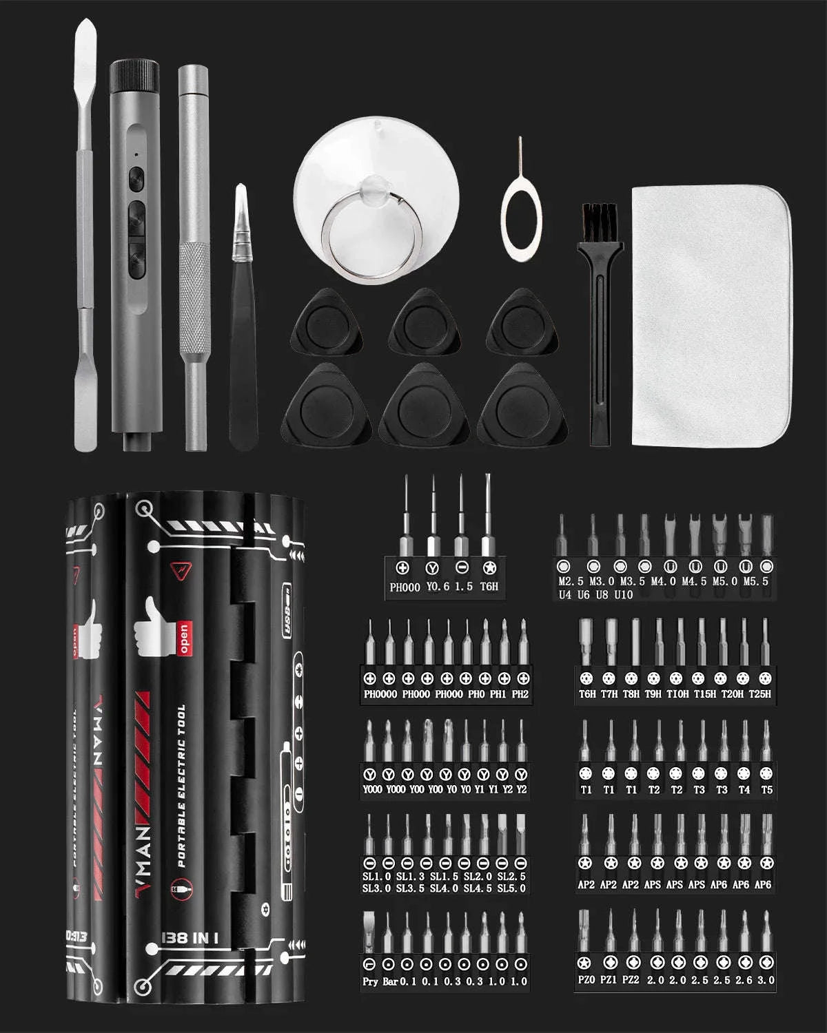 VMAN 138‑in‑1 Precision Electric Screwdriver Set-138 In 1 Black / United States