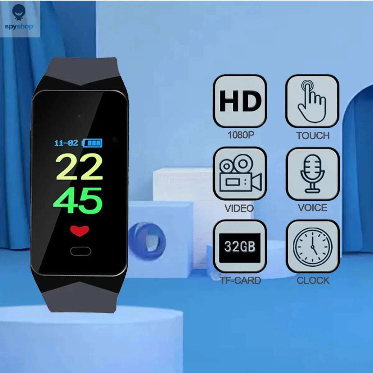 Voice Activated Camera Bracelet Watch – Discreet 1080P Recording & OLED Display-black / Camera with 64GB