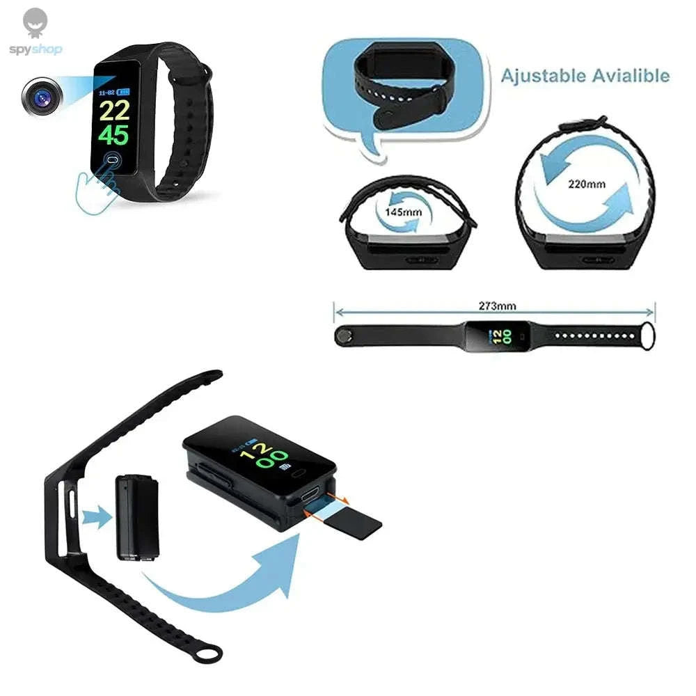 Voice Activated Camera Bracelet Watch – Discreet 1080P Recording & OLED Display-black / Camera with 64GB