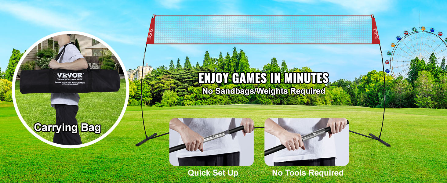 Portable Volleyball Net Set with Adjustable Height and Carry Bag