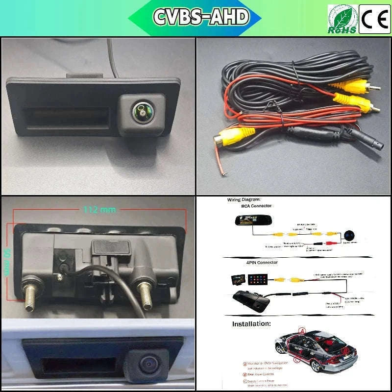 VW Tiguan 2007–2017 Rearview Backup Camera Trunk Handle CCD-AHD-CVBS Fixed ruler