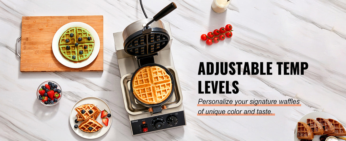 Electric Round Waffle Maker 1300W Non-Stick Stainless Steel Iron