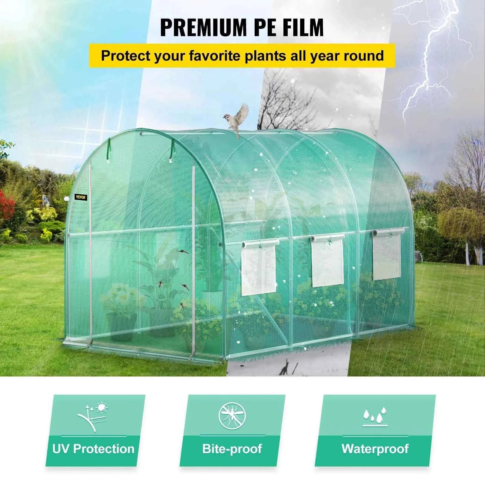 Walk-In Tunnel Greenhouse Galvanized Frame Waterproof Cover-10x7x7 ft Green / United States