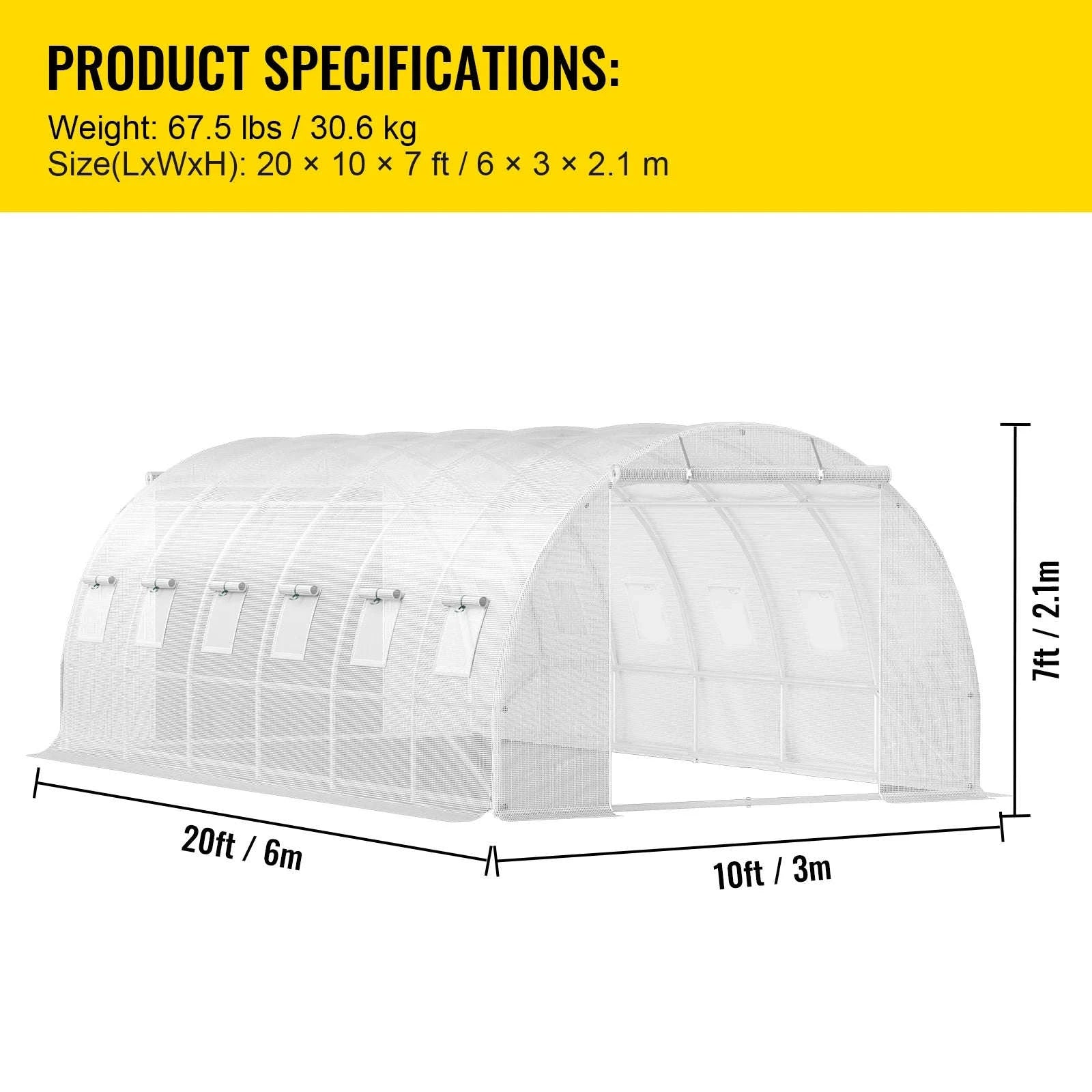 Walk-In Tunnel Greenhouse Galvanized Frame Waterproof Cover-10x7x7 ft Green / United States