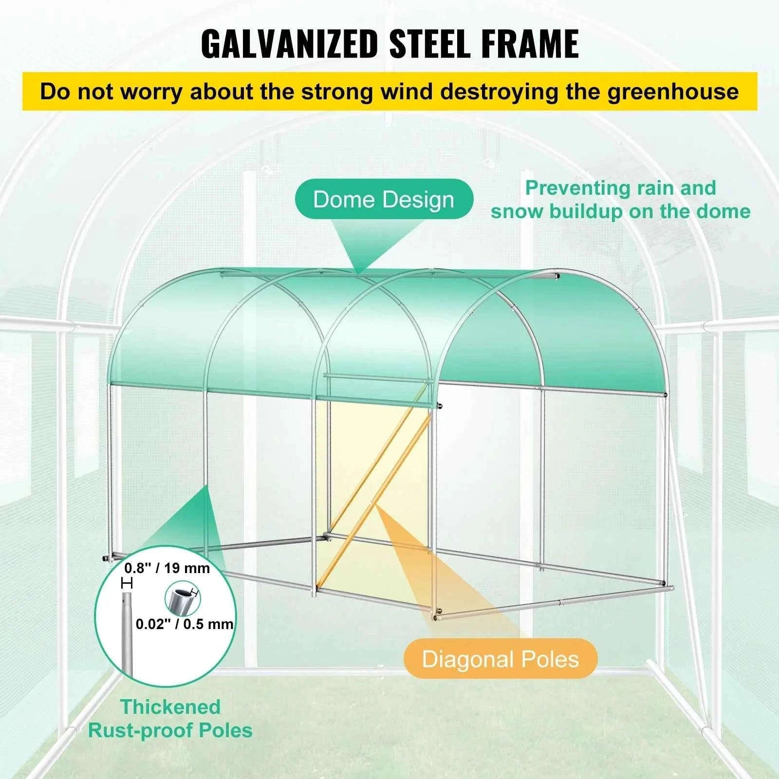 Walk-In Tunnel Greenhouse Galvanized Frame Waterproof Cover-10x7x7 ft Green / United States