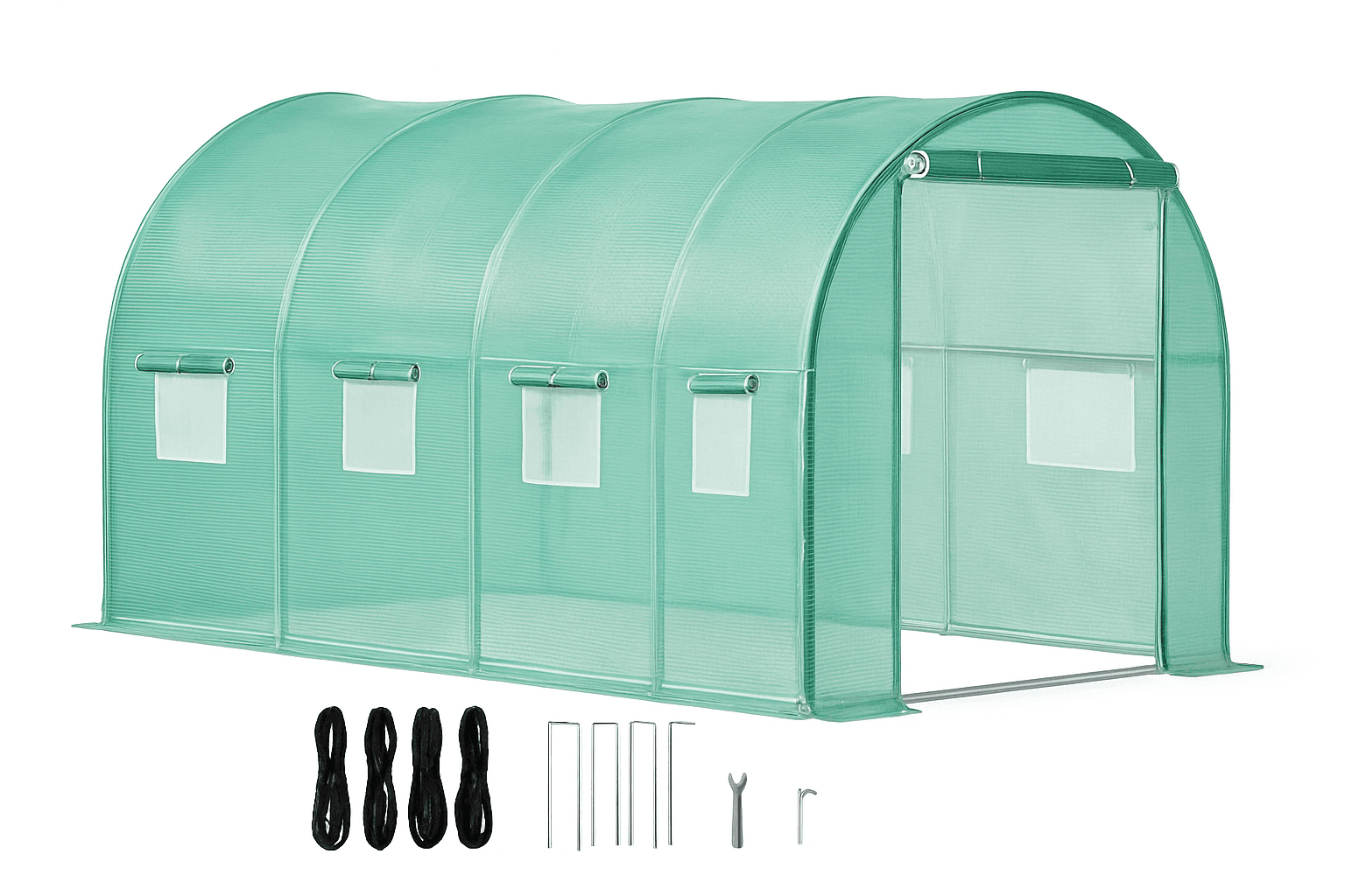 Walk-in Tunnel Greenhouse Galvanized Steel Frame Waterproof PE Cover-Green 12x7x7 ft / United States