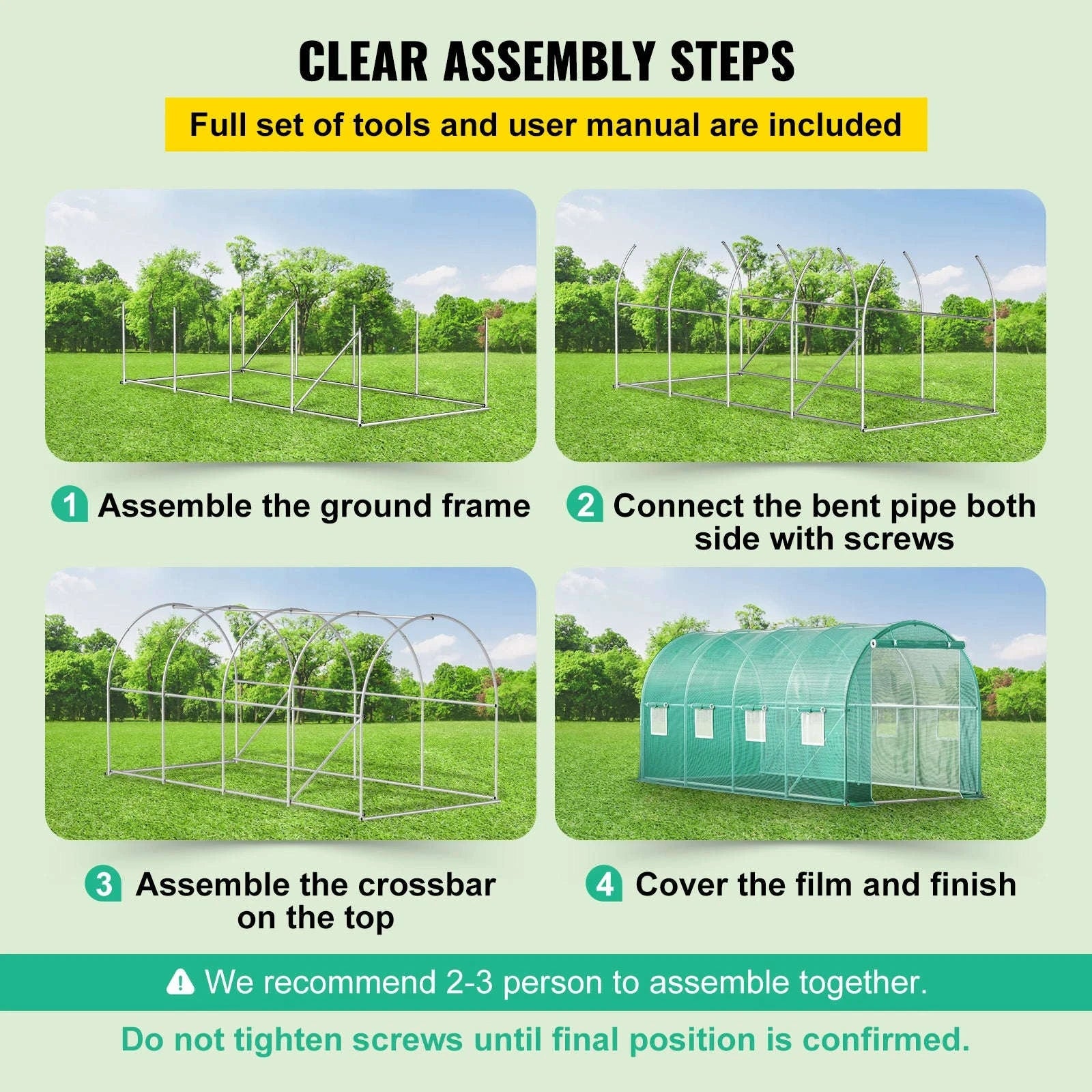 Walk-in Tunnel Greenhouse Galvanized Steel Frame Waterproof PE Cover-Green 12x7x7 ft / United States